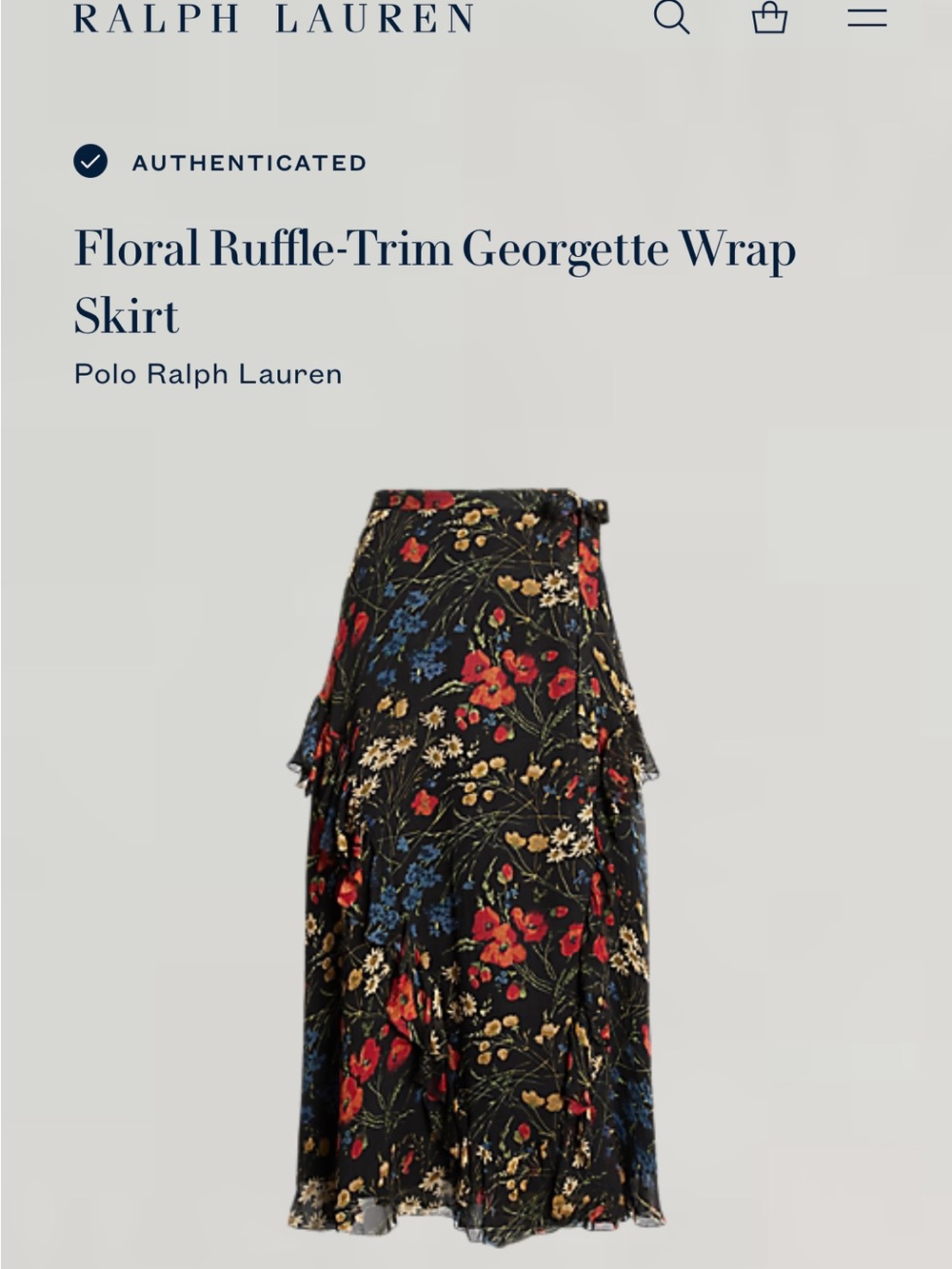 Ralph Lauren Black Floral Ruffle-Trim Georgette Wrap Skirt